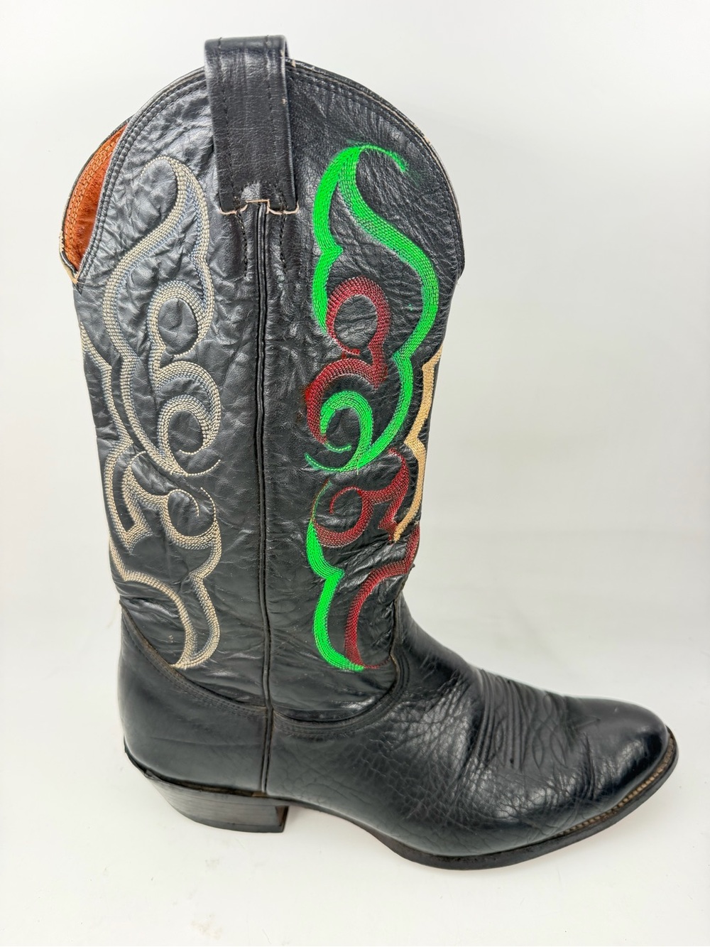 Nocona Men's Black Embroidered Western Cowboy Boots -11- Colorful Stitch Detail